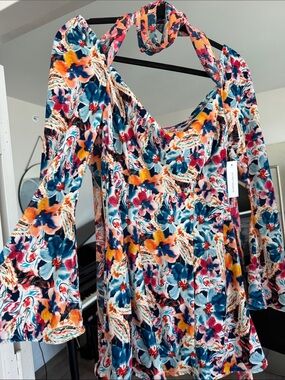For Love & Lemons Multicolor Floral Velvet Halter Tunic
